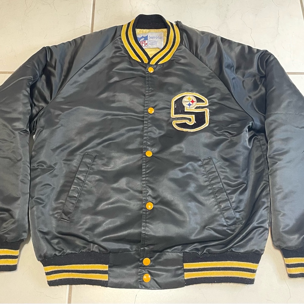 Stahl Urban NFL Steelers Jacket Men L Black Gold Satin Varsity Bomber Football